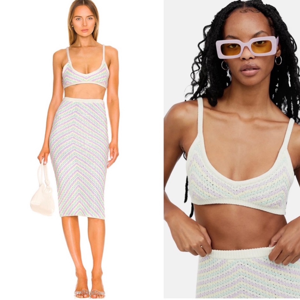 For Love & Lemons Knit Bra & Skirt Set, Corinna Bralette Bette Midi Skirt, Nwt